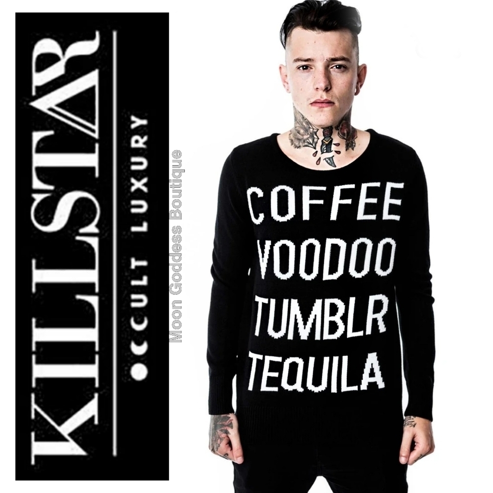 Killstar ✦ Tumblr Knit Sweater ✦ Black White Oversized Gothic Pullover M NWT